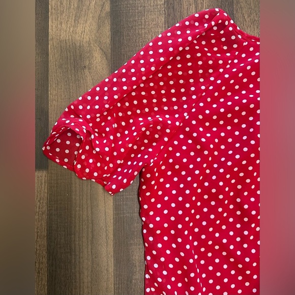 Dressbarn Red Top with White Polka Dots - Picture 2 of 8